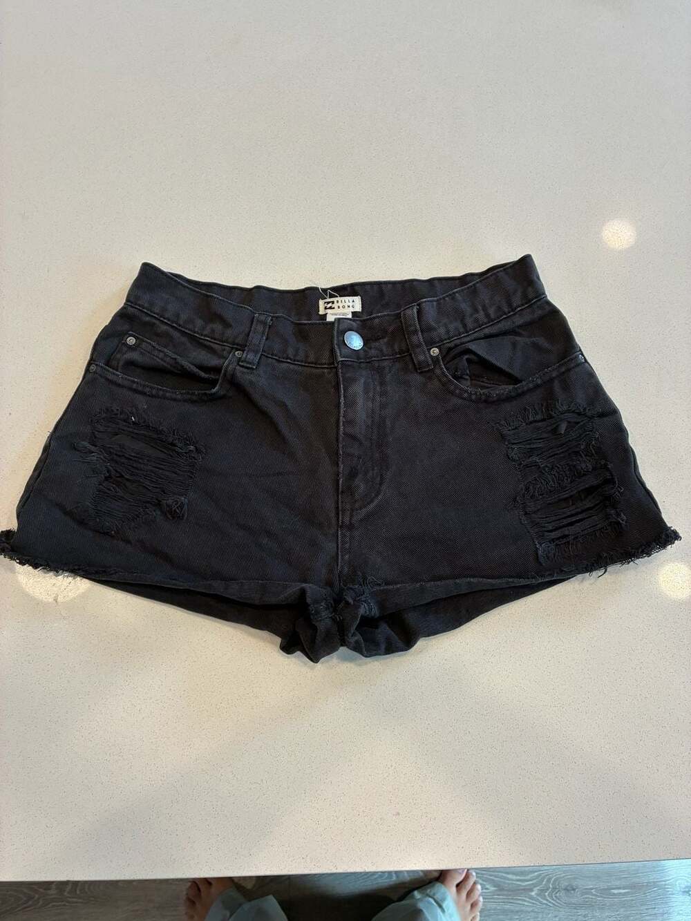 Billabong Denim Shorts Size 26 Black Distressed Raw Hem